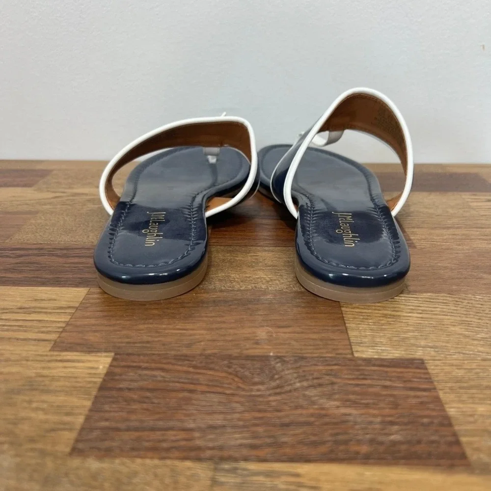 J Mclaughlin Leslie Sandal 8.5 Navy‎ Patent Leather Thong Summer Nautical Strap